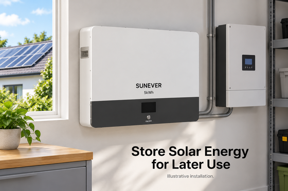 Ηλιακή μπαταρία αποθήκευσης ενέργειας SUNEVER 5kWh Επιτοίχιας Τοποθέτησης LiFePO4 51.2V 100Ah για σύστημα αποθήκευσης ηλιακής ενέργειας
