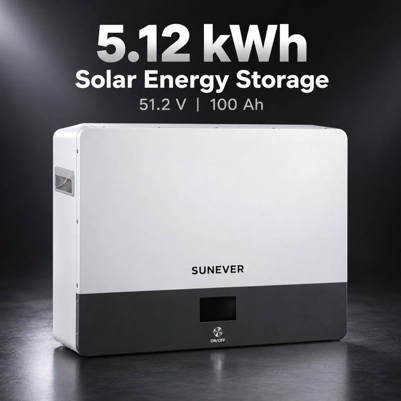 Ηλιακή μπαταρία αποθήκευσης ενέργειας SUNEVER 5kWh Επιτοίχιας Τοποθέτησης LiFePO4 51.2V 100Ah για σύστημα αποθήκευσης ηλιακής ενέργειας